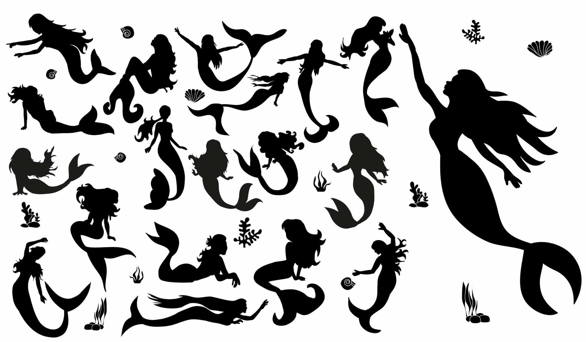 白い背景にスペインの人魚のシルエット。