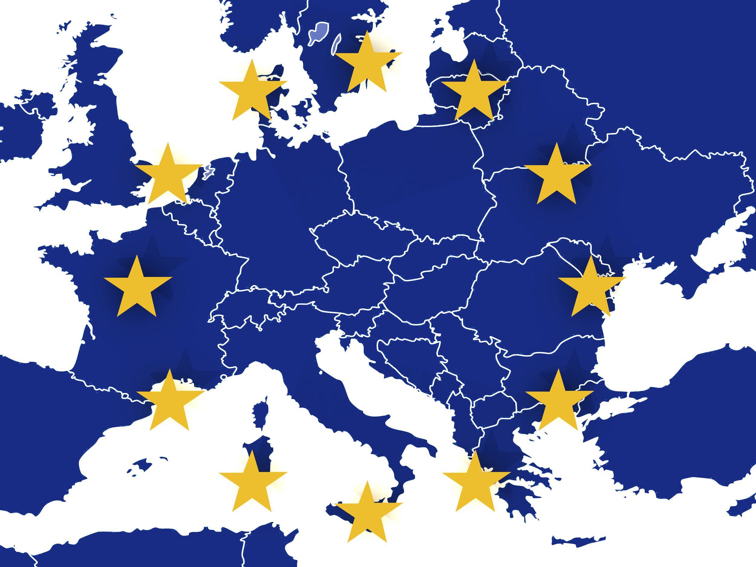 星が描かれ、スペインが強調されたヨーロッパの地図。