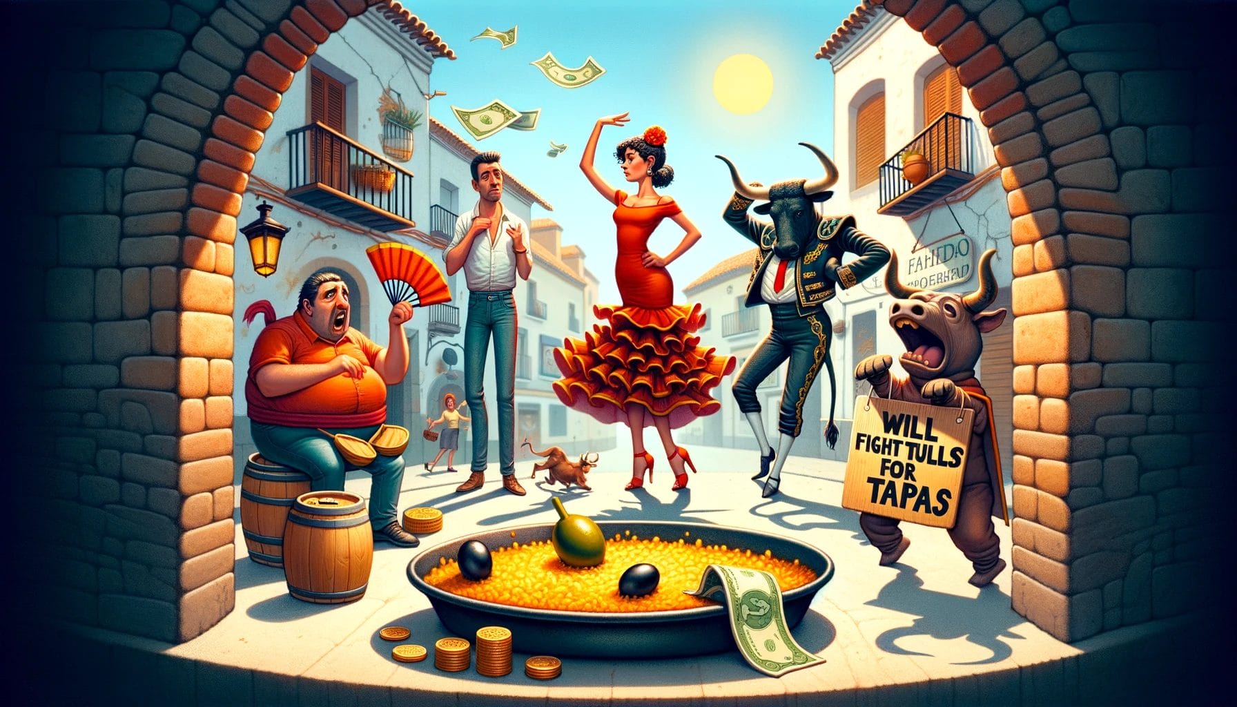 人々のグループがお金の入った*ポット*の前に立っています。