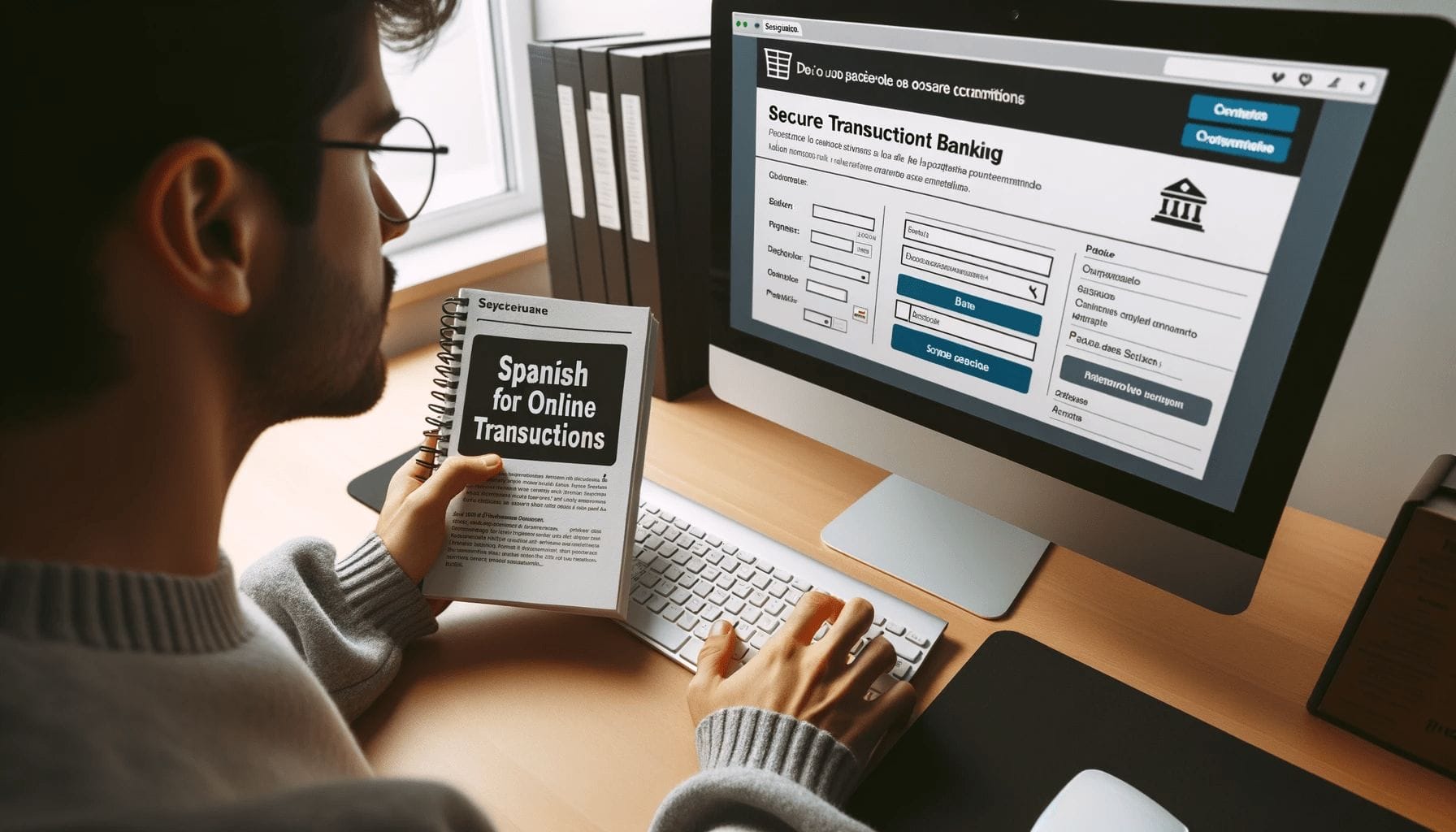 男性がコンピューターを使用してオンラインの住宅ローン申請書を見ています。