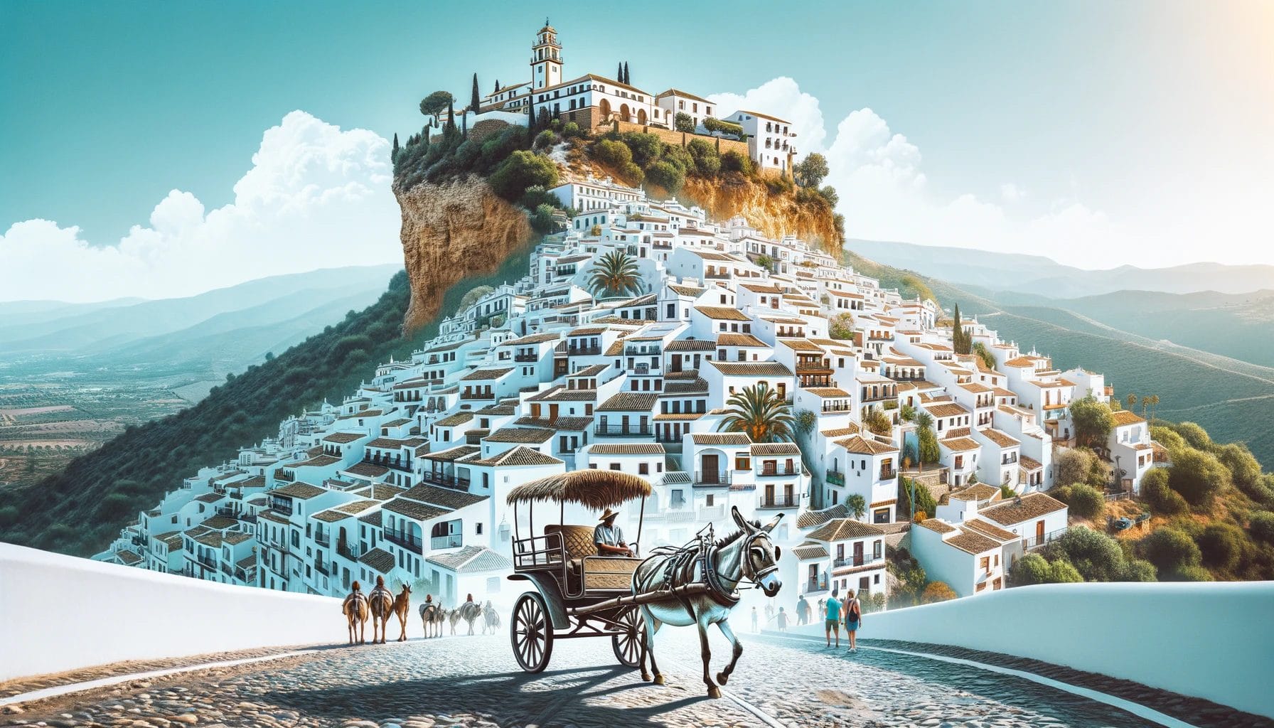 スペインの丘の中腹にある絶景の馬車。